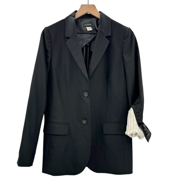 Women's J. Crew Long Boyfriend Blazer Black Wool Blend Stretch | Size 8 - Picture 1 of 9